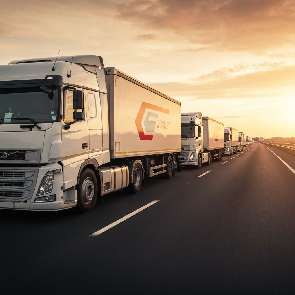 Fleet of trucks on highway